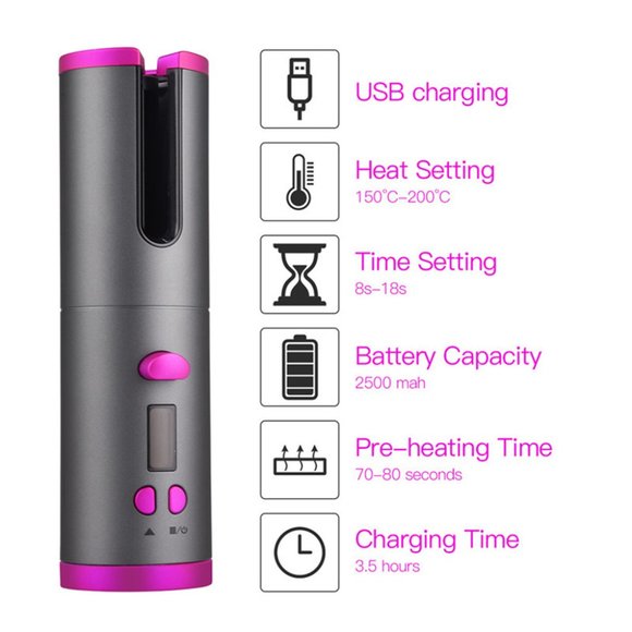 Automatic Hair Curler Curling Iron Wireless Ceramic USB Rechargeable With LED Di - Picture 9 of 11